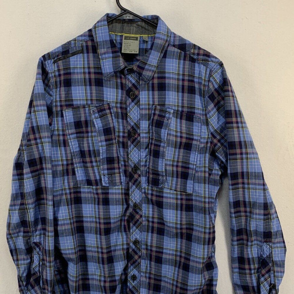 J.C. Rags Shirt Men's Long Sleeves Button Up Shirt 100% Cotton L Multicolor